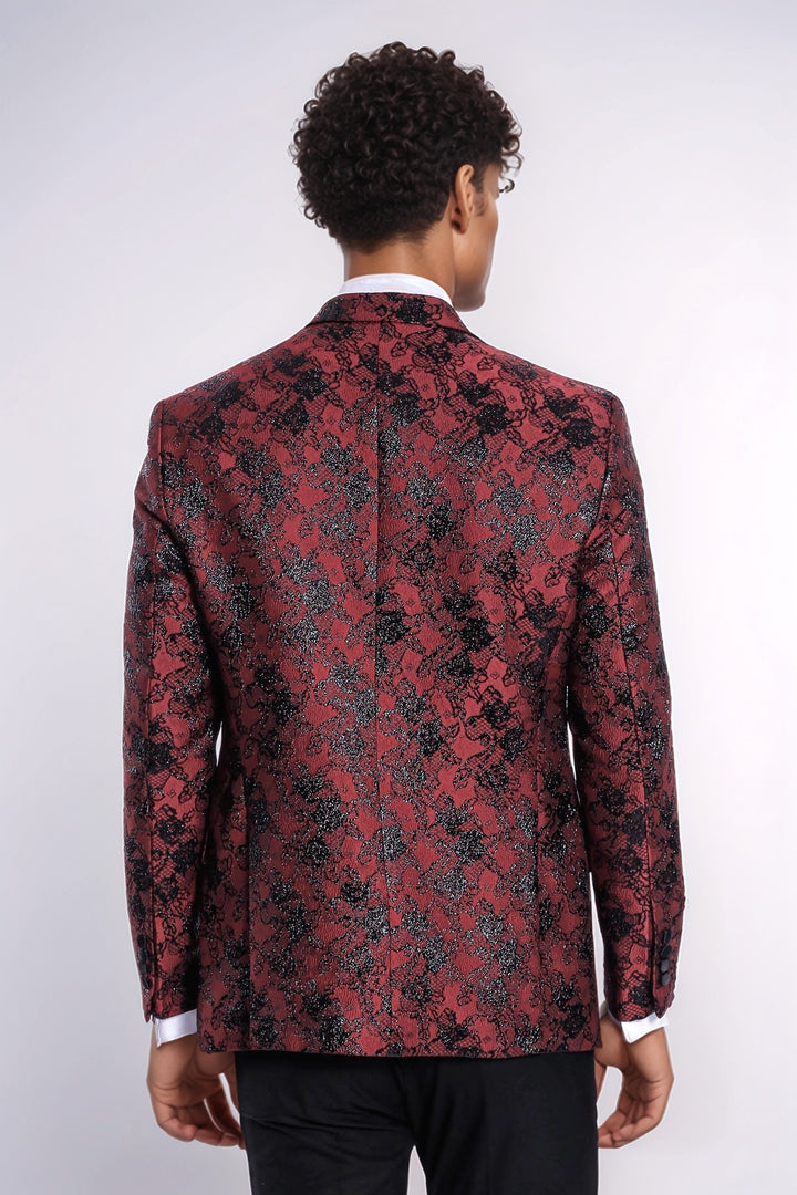 Blazer de fiesta para hombre en color burdeos con estampado floral y corte slim - Wessi