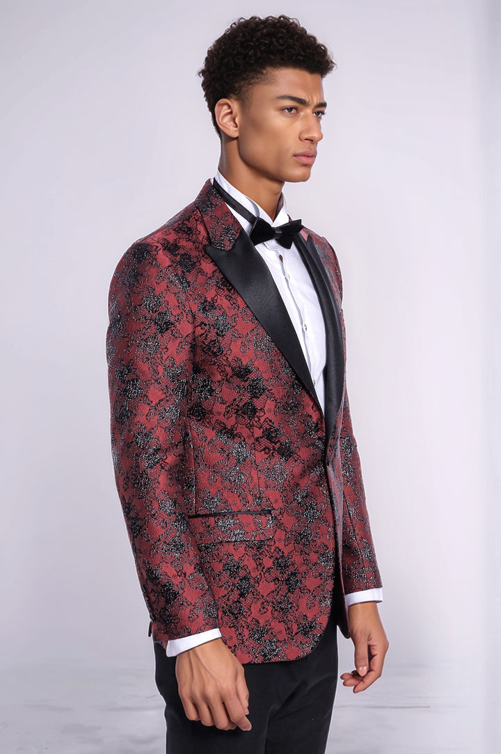 Blazer de fiesta para hombre en color burdeos con estampado floral y corte slim - Wessi