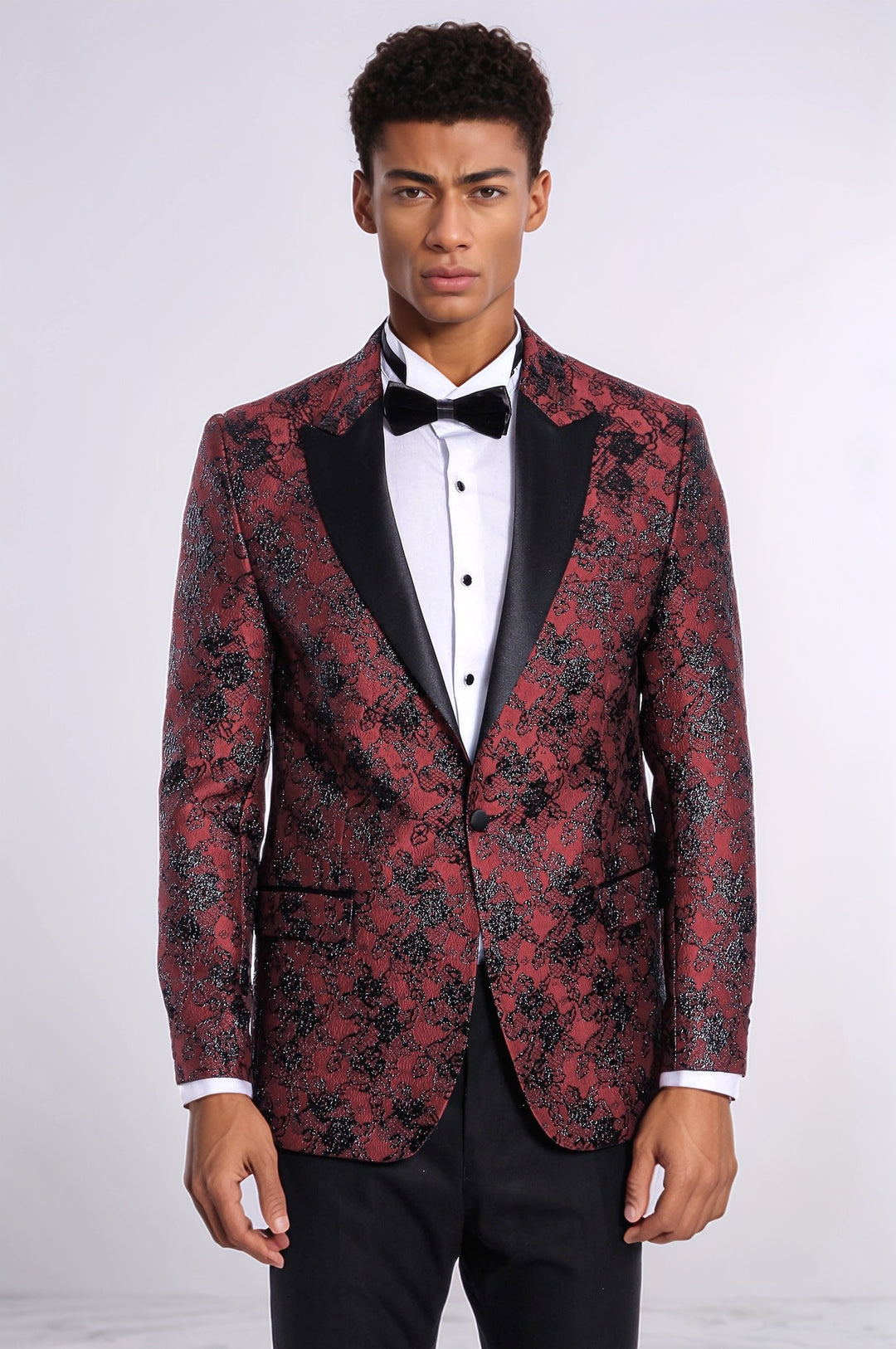 Blazer de fiesta para hombre en color burdeos con estampado floral y corte slim - Wessi