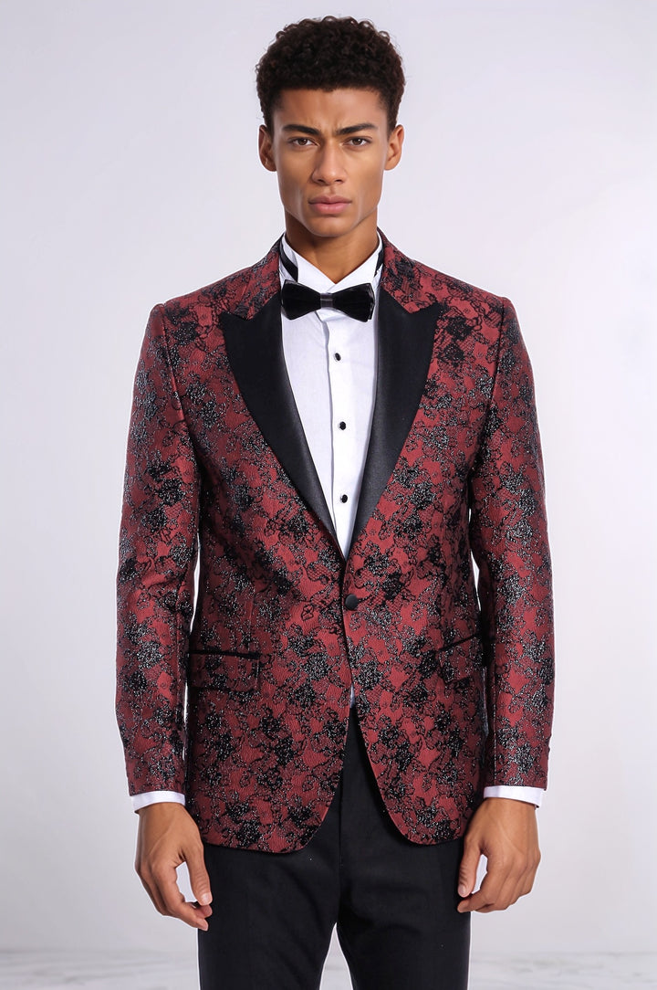 Blazer de fiesta para hombre en color burdeos con estampado floral y corte slim - Wessi