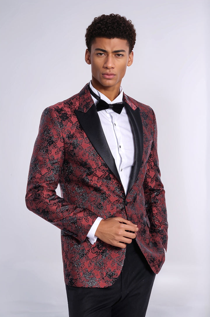 Blazer de fiesta para hombre en color burdeos con estampado floral y corte slim - Wessi