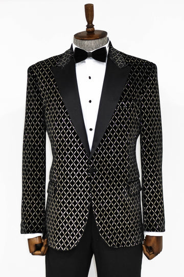 Blazer de bal noir à motifs sur noir pour hommes - Wessi
