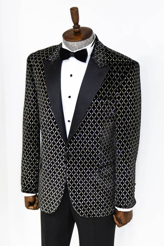 Blazer de bal noir à motifs sur noir pour hommes - Wessi