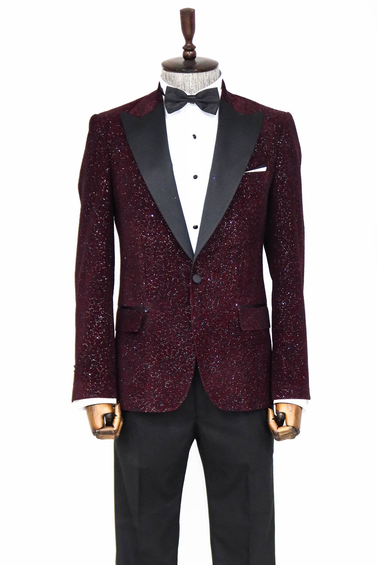 Glitter Floral Patterned Burgundy Men Party Blazer Wessi