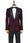 Glitter Floral Patterned Burgundy Men Prom Blazer - Wessi