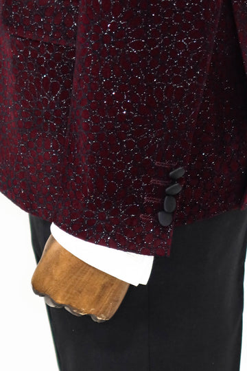 Glitter Floral Patterned Burgundy Men Party Blazer - Wessi