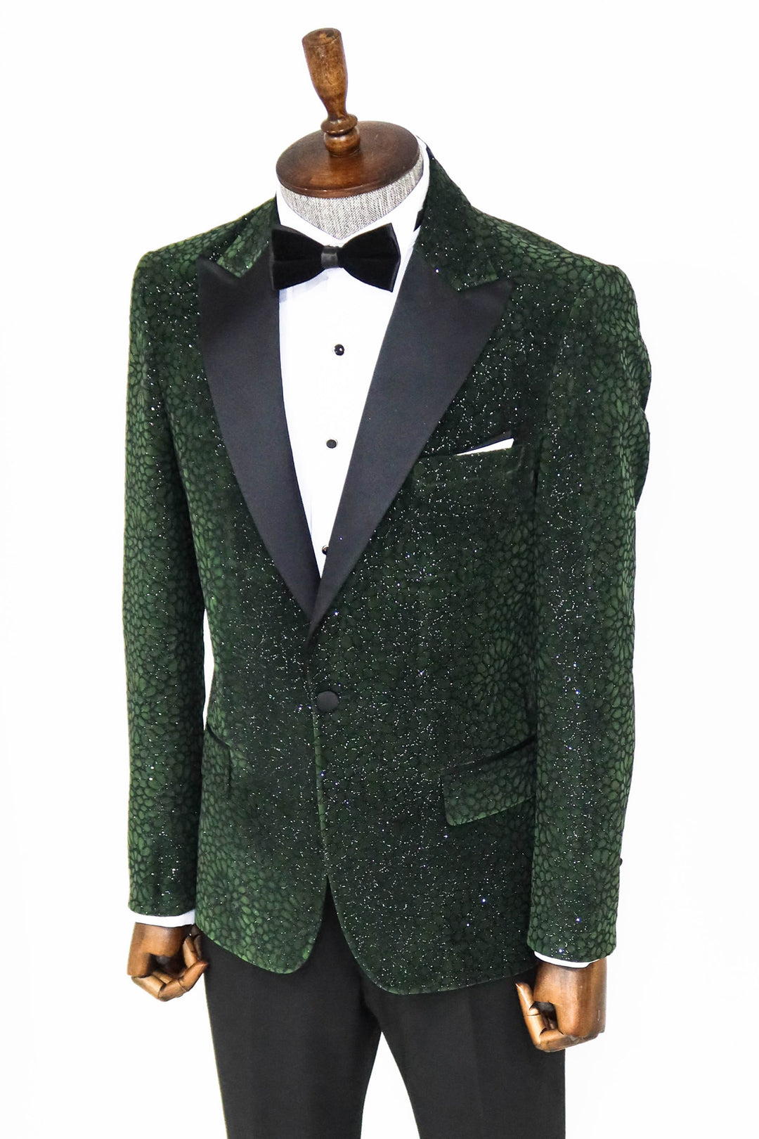 Glitter Floral Patterned Dark Green Men Prom Blazer - Wessi