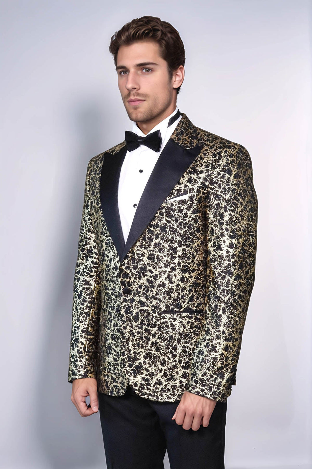 Root Pattern Peak Lapel Black Men Stage Performance Tuxedo  Blazer - Wessi