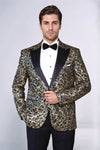 Root Pattern Peak Lapel Black Men Stage Performance Tuxedo  Blazer - Wessi
