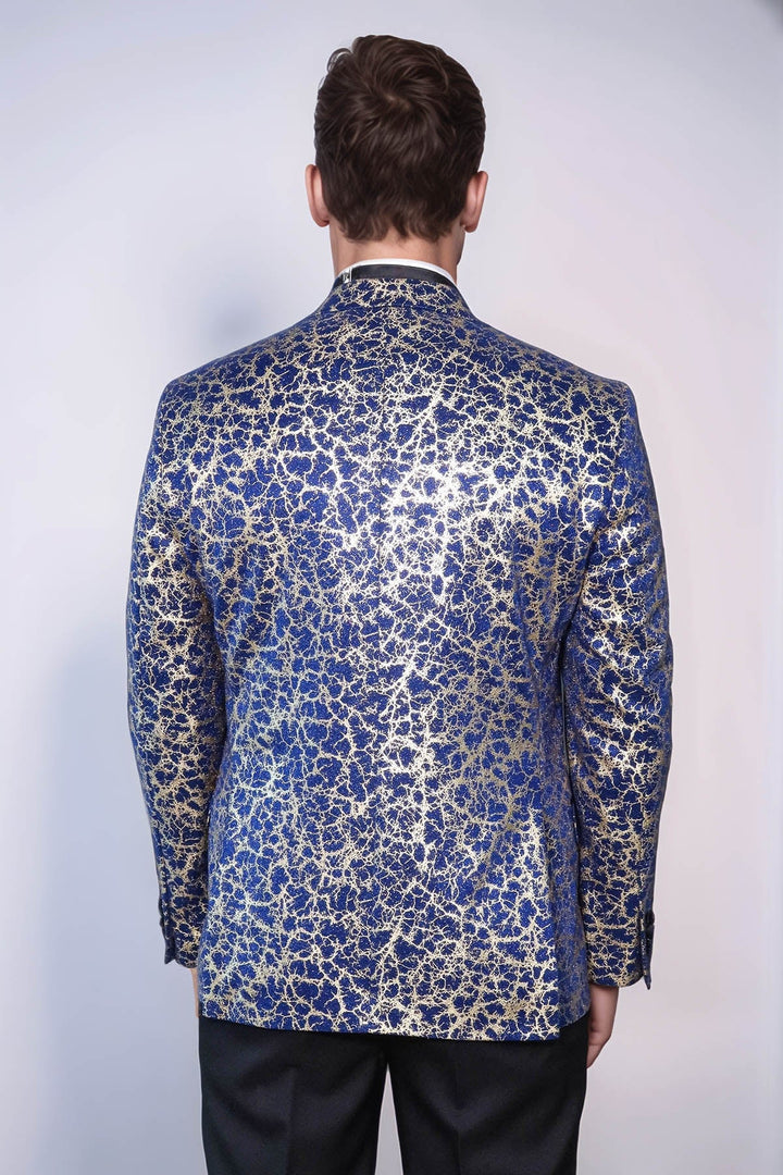 Root Pattern Peak Lapel Dark Blue Men Tuxode Dinner Blazer - Wessi