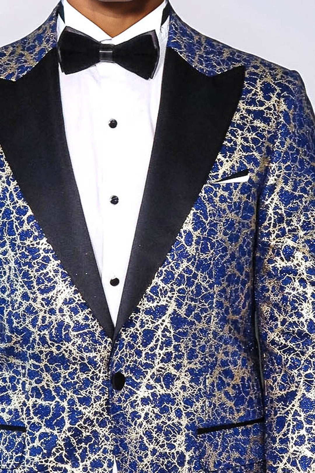 Root Pattern Peak Lapel Dark Blue Men Tuxode Dinner Blazer - Wessi