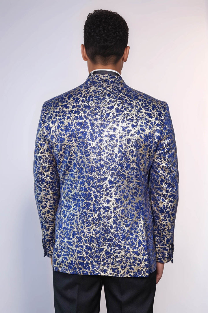 Root Pattern Peak Lapel Dark Blue Men Tuxode Dinner Blazer - Wessi