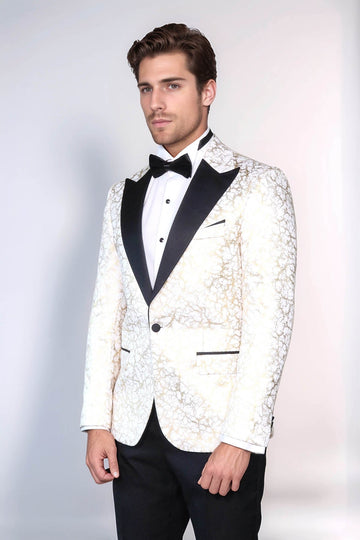 Root Pattern Peak Lapel White Men Dinner Jacket - Wessi