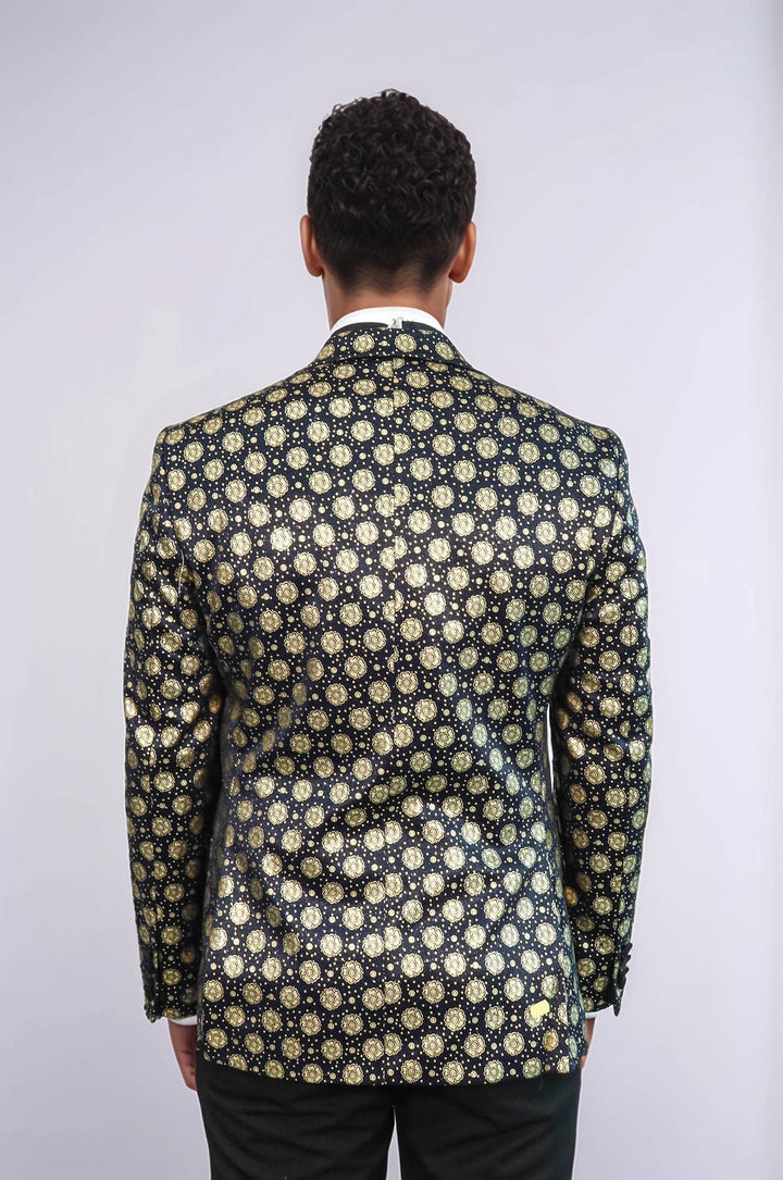 Blazer de bal bleu marine à revers en pointe à motifs floraux pour hommes - Wessi