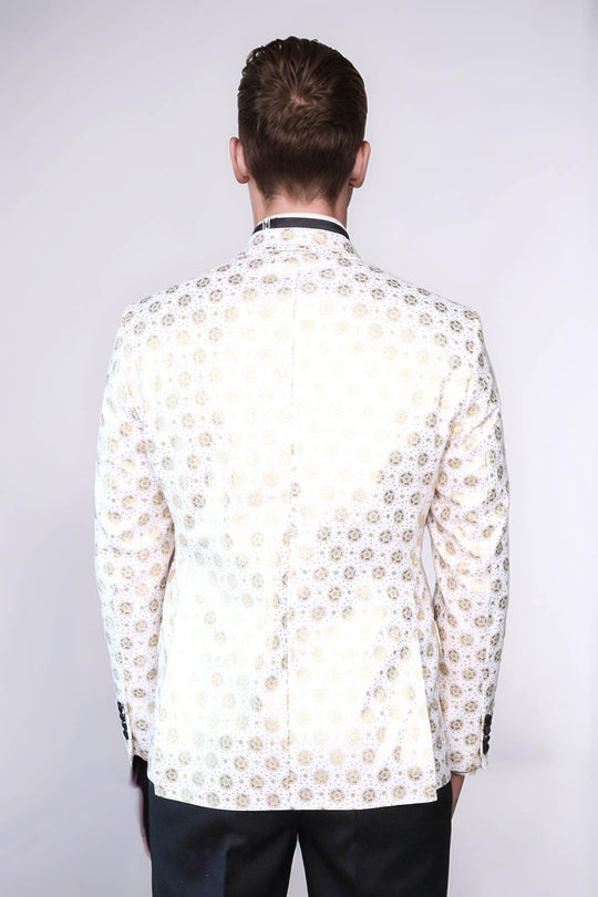 Floral Patterned Peak Lapel White Men Wedding Tuxedo Blazer - Wessi