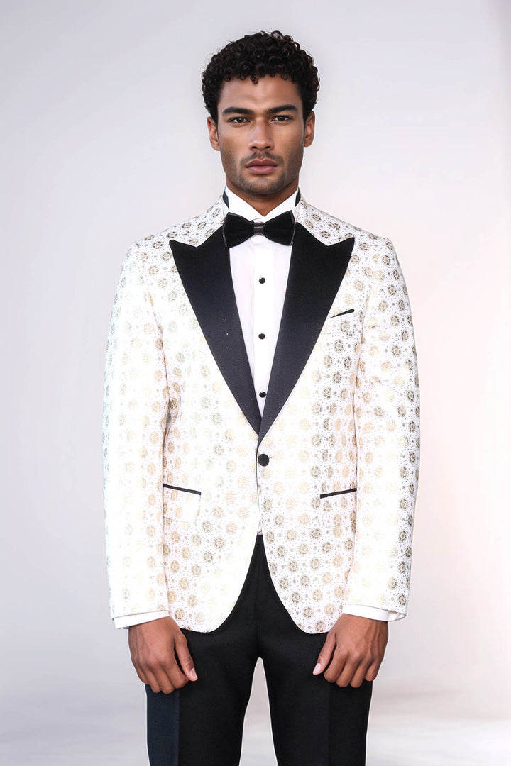 Blazer da uomo bianco con risvolto a lancia con motivo floreale - Wessi