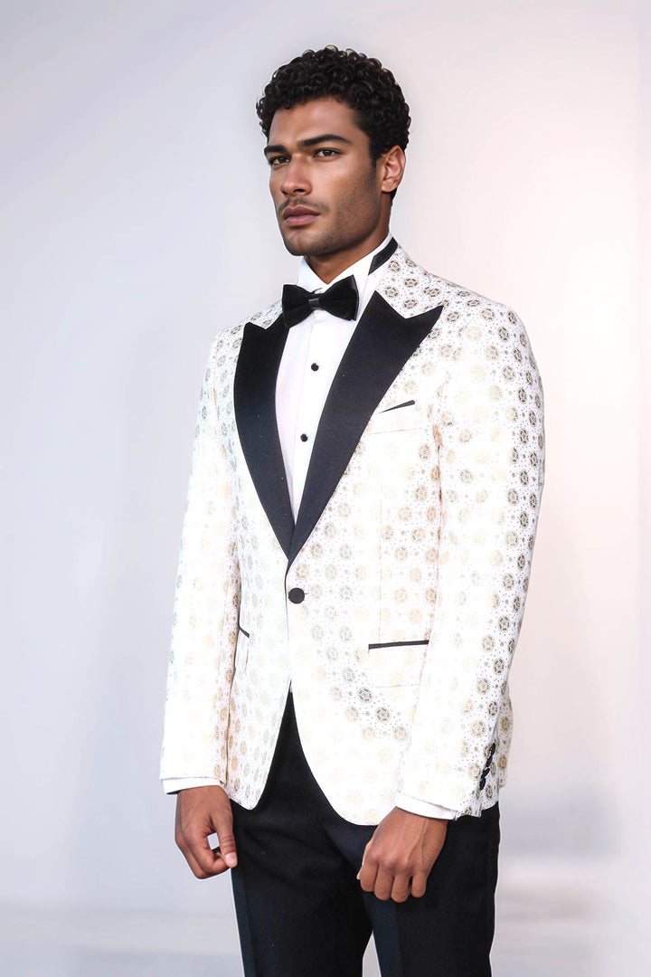 Blazer da uomo bianco con risvolto a lancia con motivo floreale - Wessi