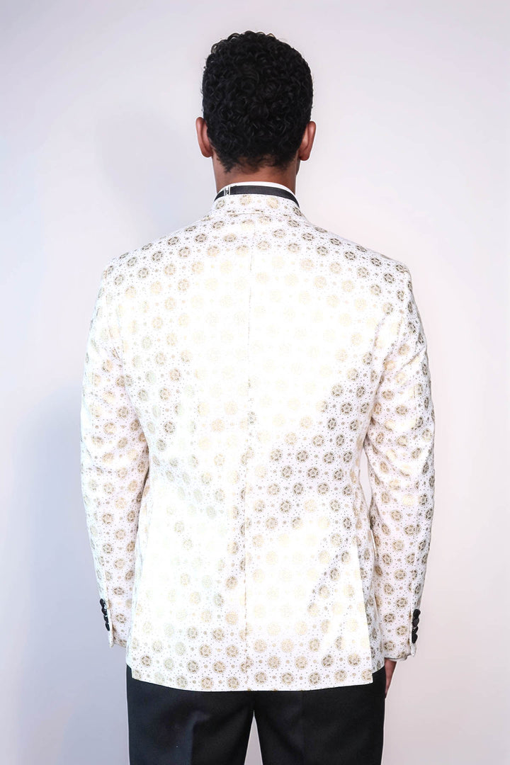 Blazer da uomo bianco con risvolto a lancia con motivo floreale - Wessi