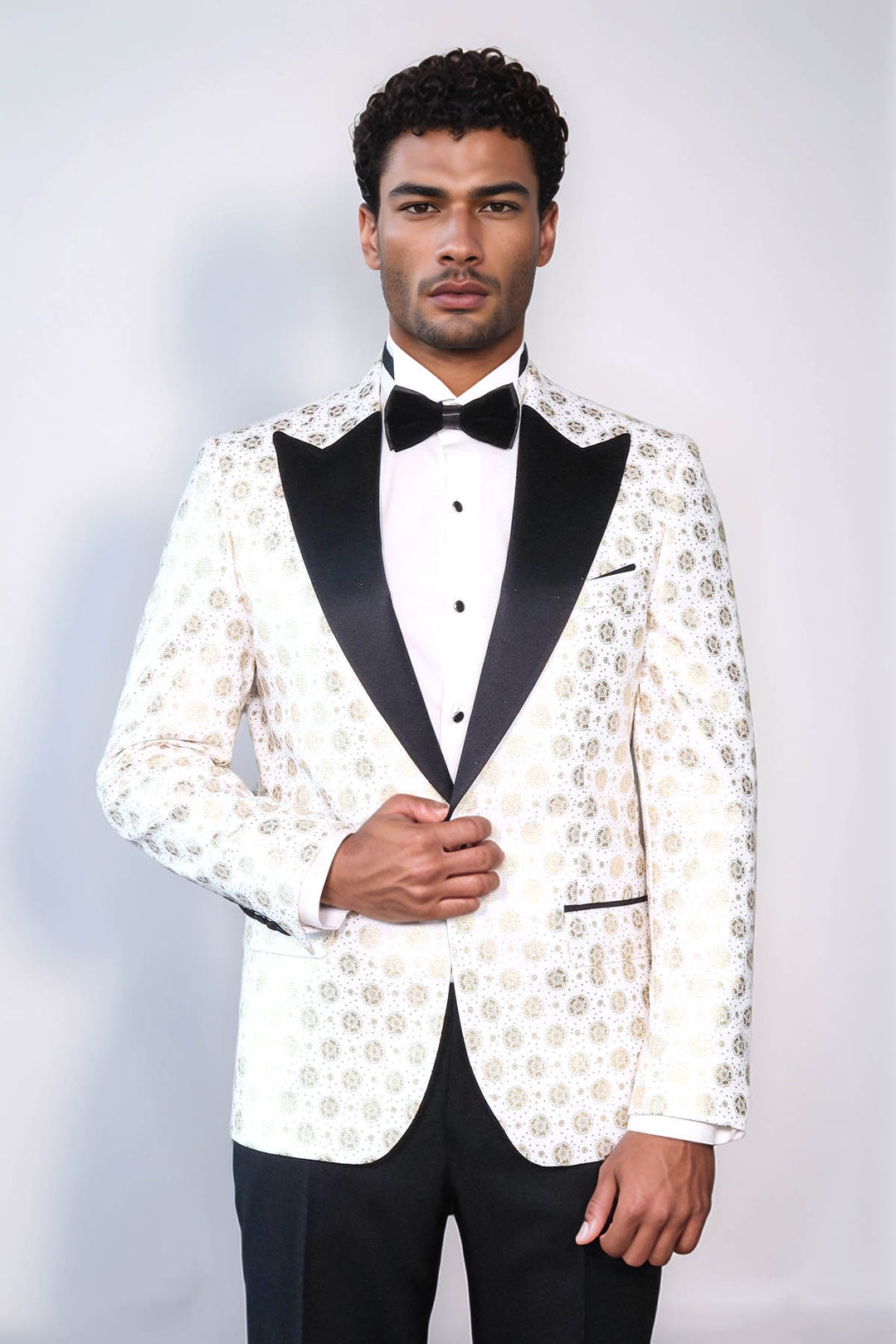 Blazer da uomo bianco con risvolto a lancia con motivo floreale - Wessi