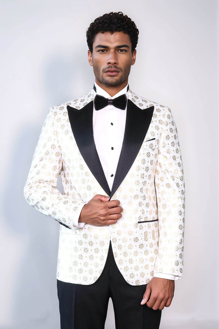 Blazer da uomo bianco con risvolto a lancia con motivo floreale - Wessi