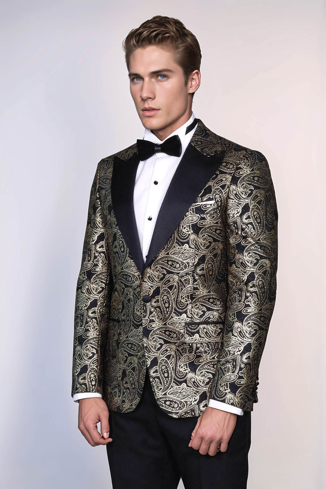 Paisley Peak Lapel Black Men Dinner Tuxedo  Jacket - Wessi