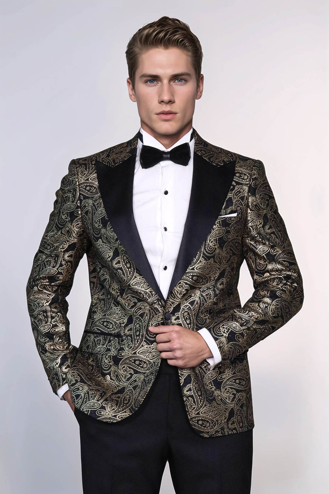 Paisley Peak Lapel Black Men Dinner Tuxedo  Jacket - Wessi
