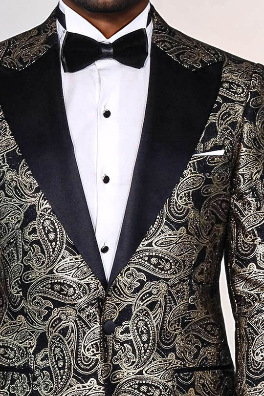 سترة بيزلي بيك طية صدر السترة للرجال باللون الأسود - ويسي