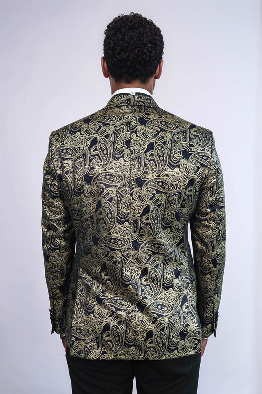 Paisley Peak Lapel Navy Blue Men Party Blazer - Wessi