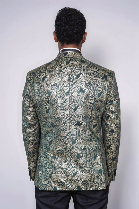 Paisley Peak Lapel Green Men Stage Tuxedo Jacket - Wessi