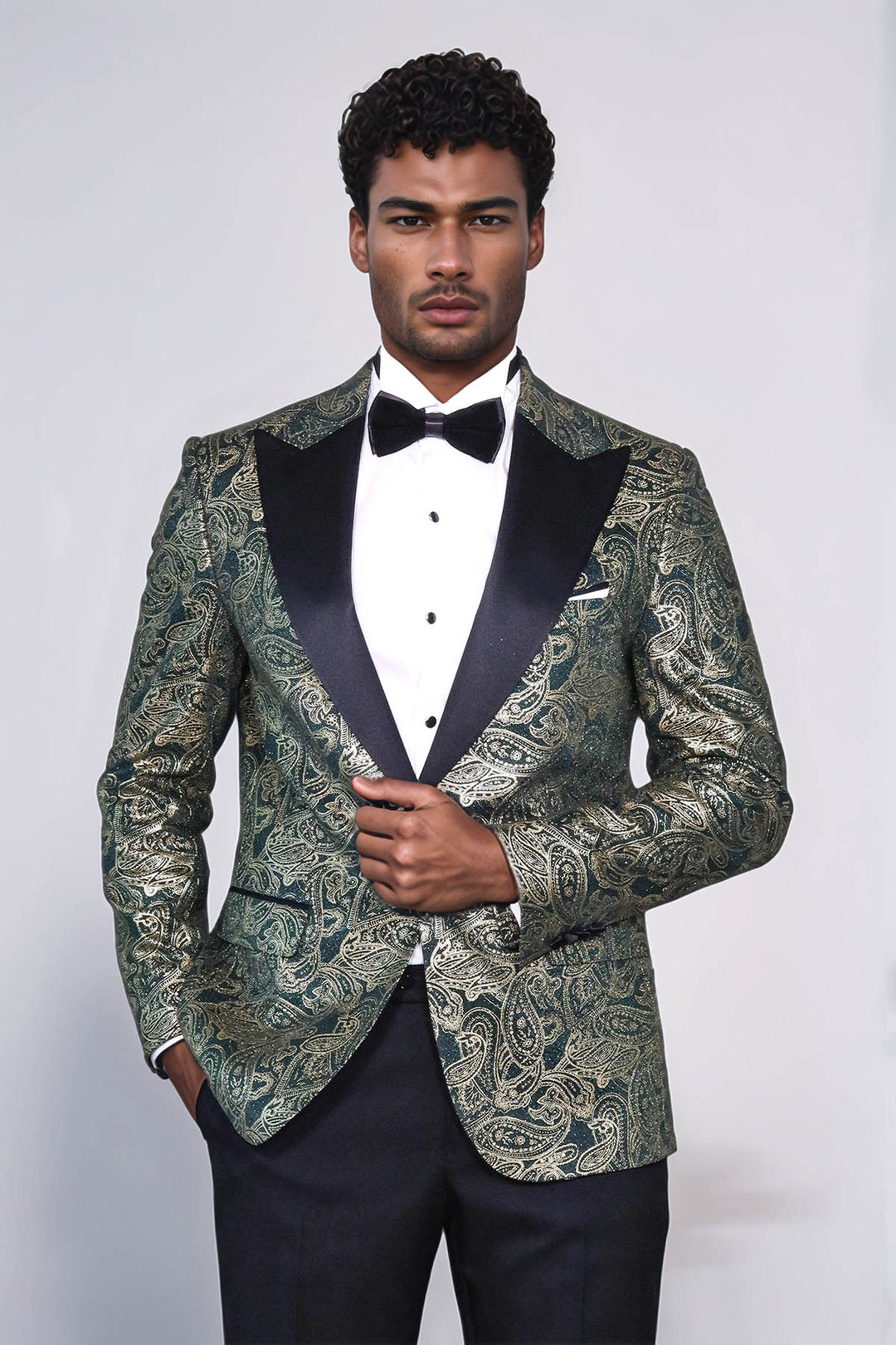 Blazer da uomo verde con risvolto a lancia Paisley - Wessi