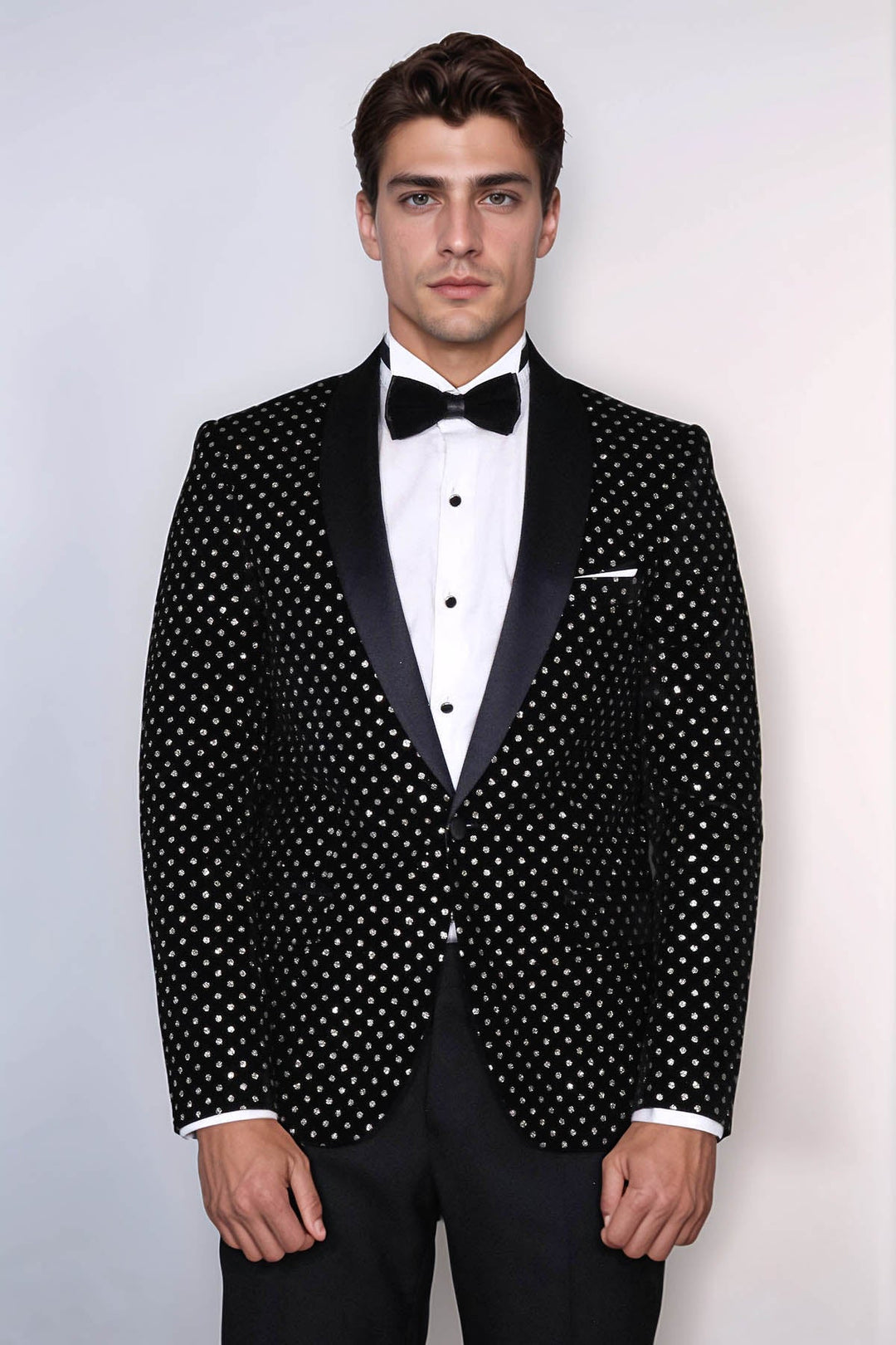Dot Patterned Slim Fit Black Men Evening Dinner Blazer - Wessi