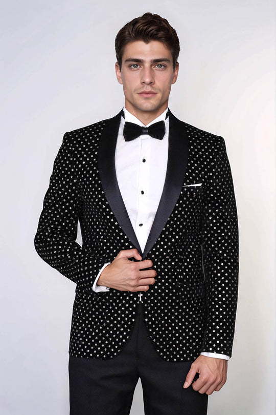 Blazer de bal homme noir coupe slim à motifs de points - Wessi