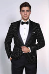 Dot Patterned Slim Fit Black Men Evening Dinner Blazer - Wessi