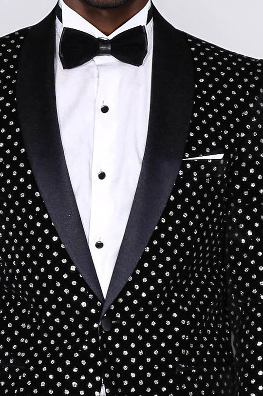 Blazer de bal homme noir coupe slim à motifs de points - Wessi