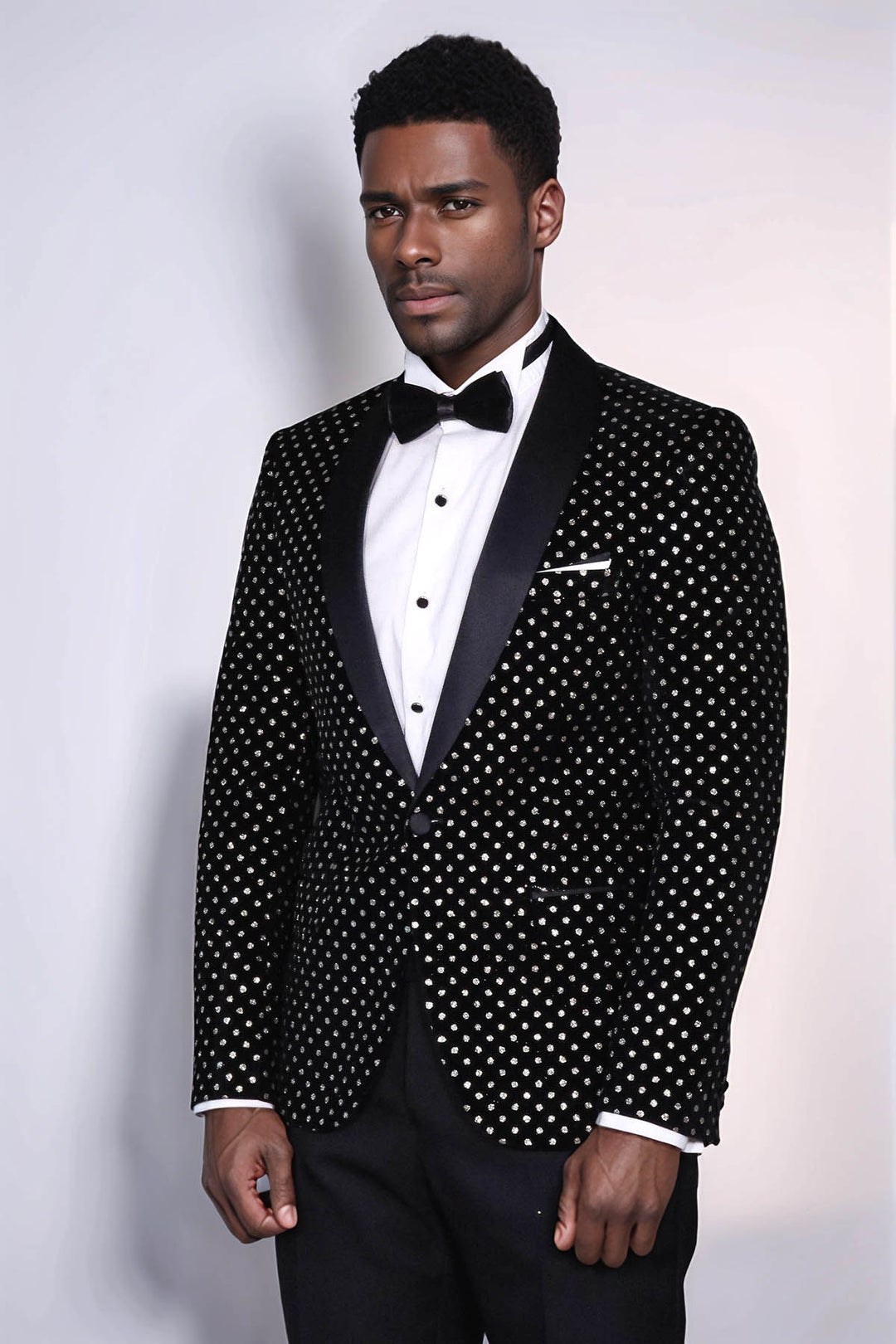 Dot Patterned Slim Fit Black Men Evening Dinner Blazer - Wessi