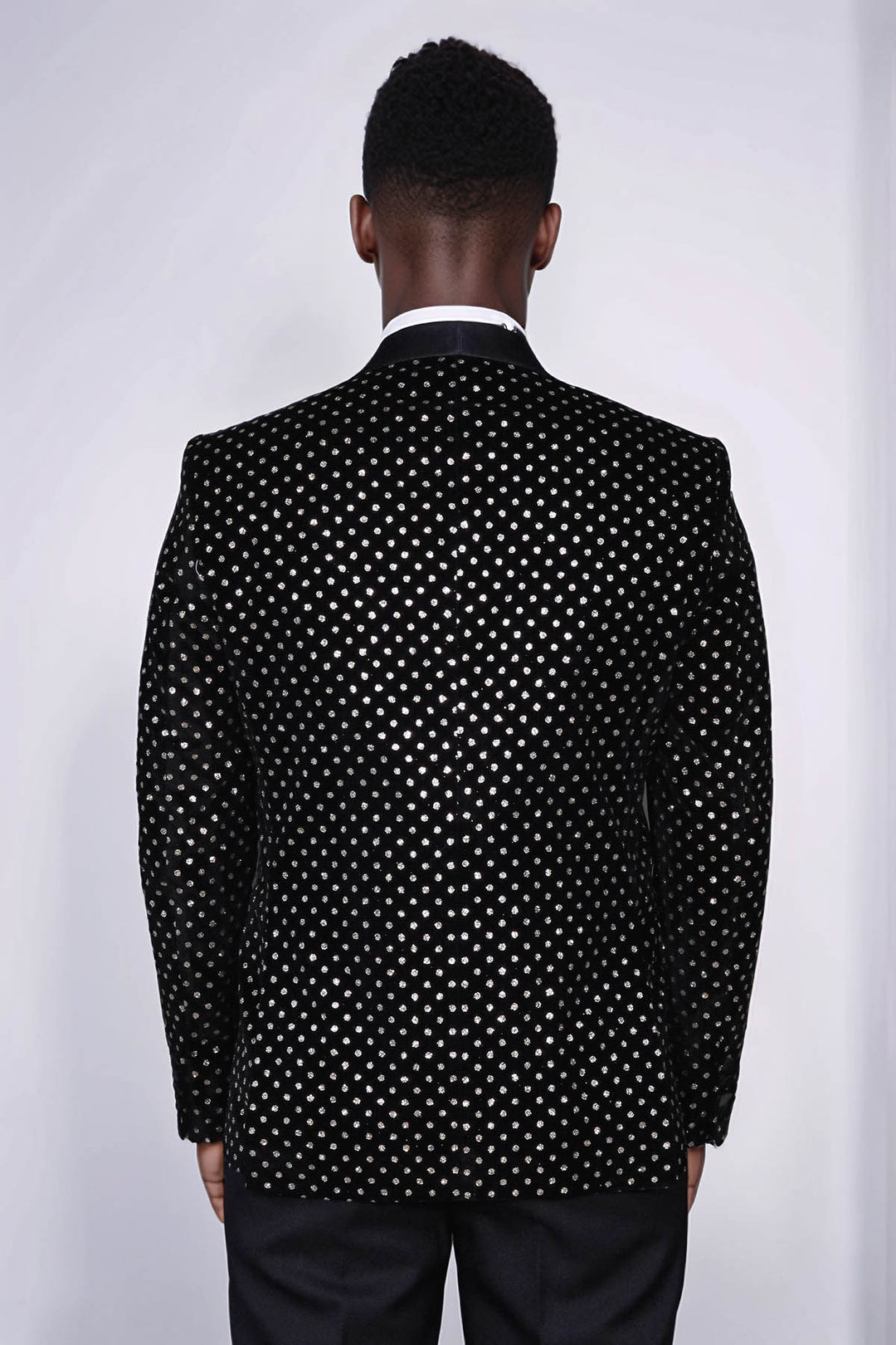 Dot Patterned Slim Fit Black Men Evening Dinner Blazer - Wessi