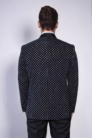 Blazer de Bal Homme Bleu Marine Coupe Slim à Motifs de Points - Wessi