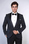 Dot Patterned Slim Fit Navy Blue Men Party Blazer - Wessi