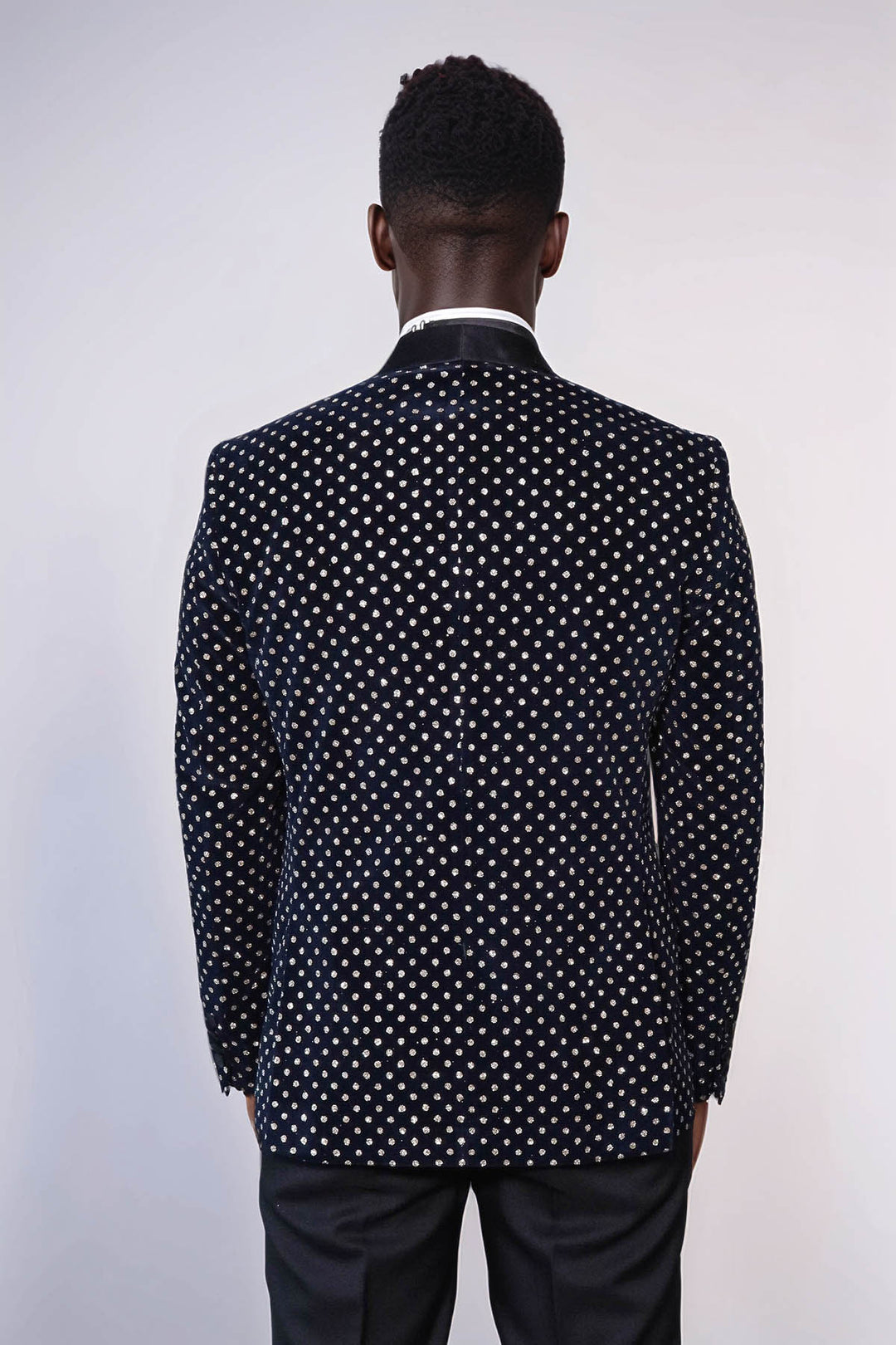 Dot Patterned Slim Fit Navy Blue Men Party Blazer - Wessi