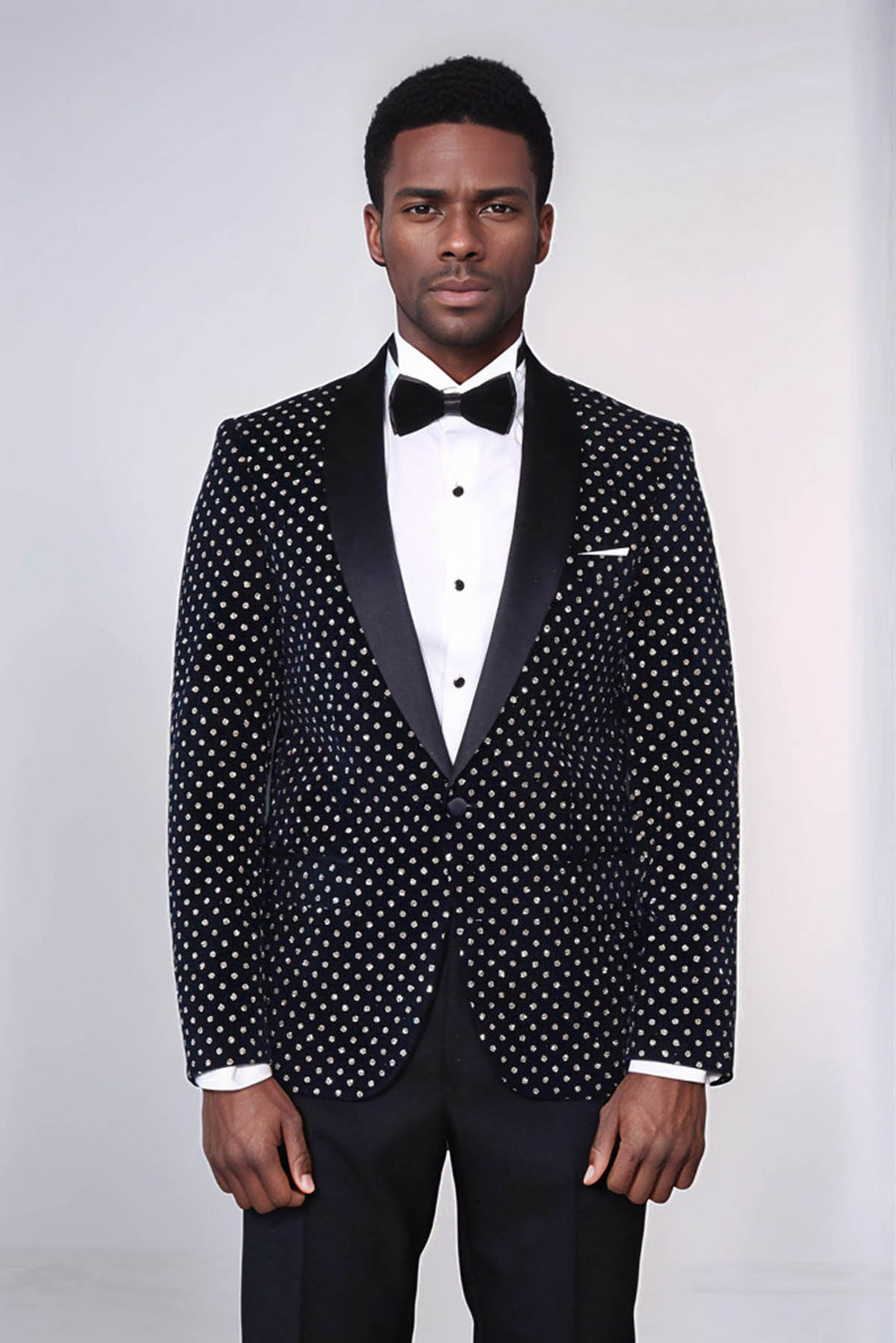 Dot Patterned Slim Fit Navy Blue Men Party Blazer - Wessi