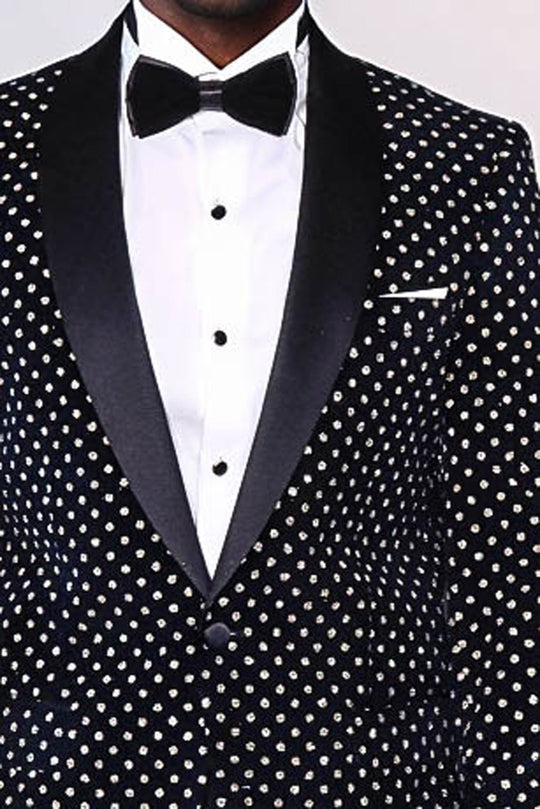 Blazer de Bal Homme Bleu Marine Coupe Slim à Motifs de Points - Wessi