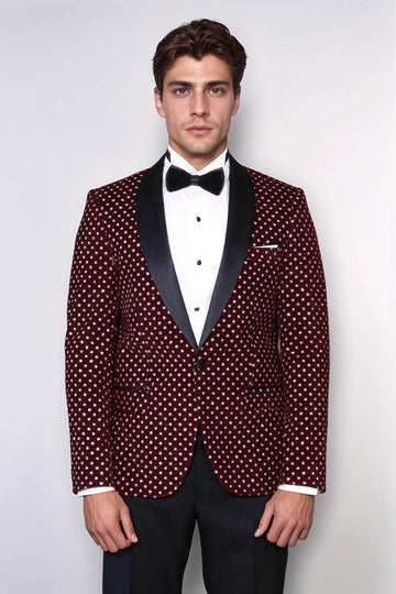 Blazer de Bal Homme Bordeaux Coupe Slim à Motifs de Points - Wessi