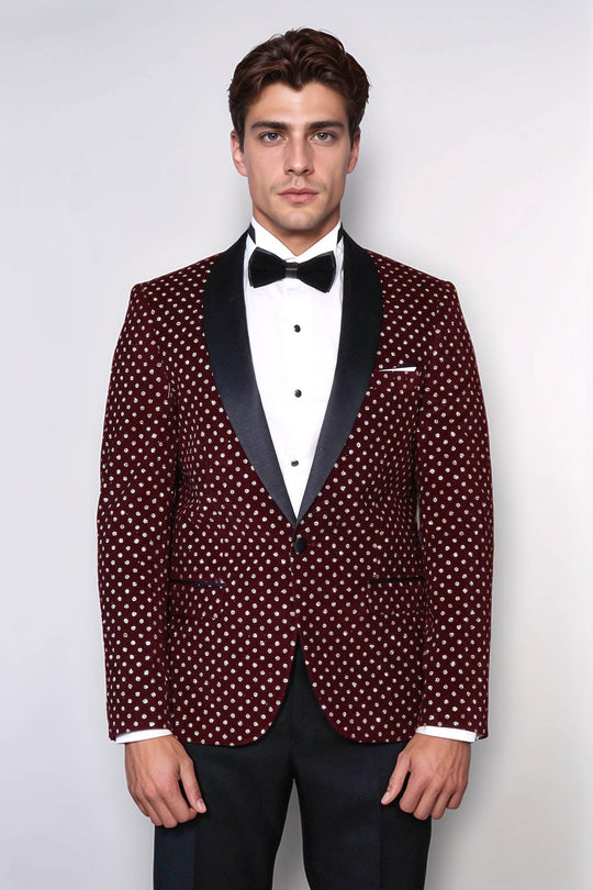 Blazer de Bal Homme Bordeaux Coupe Slim à Motifs de Points - Wessi