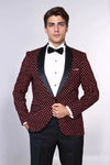 Dot Patterned Slim Fit Burgundy Men Dinner Jacket - Wessi