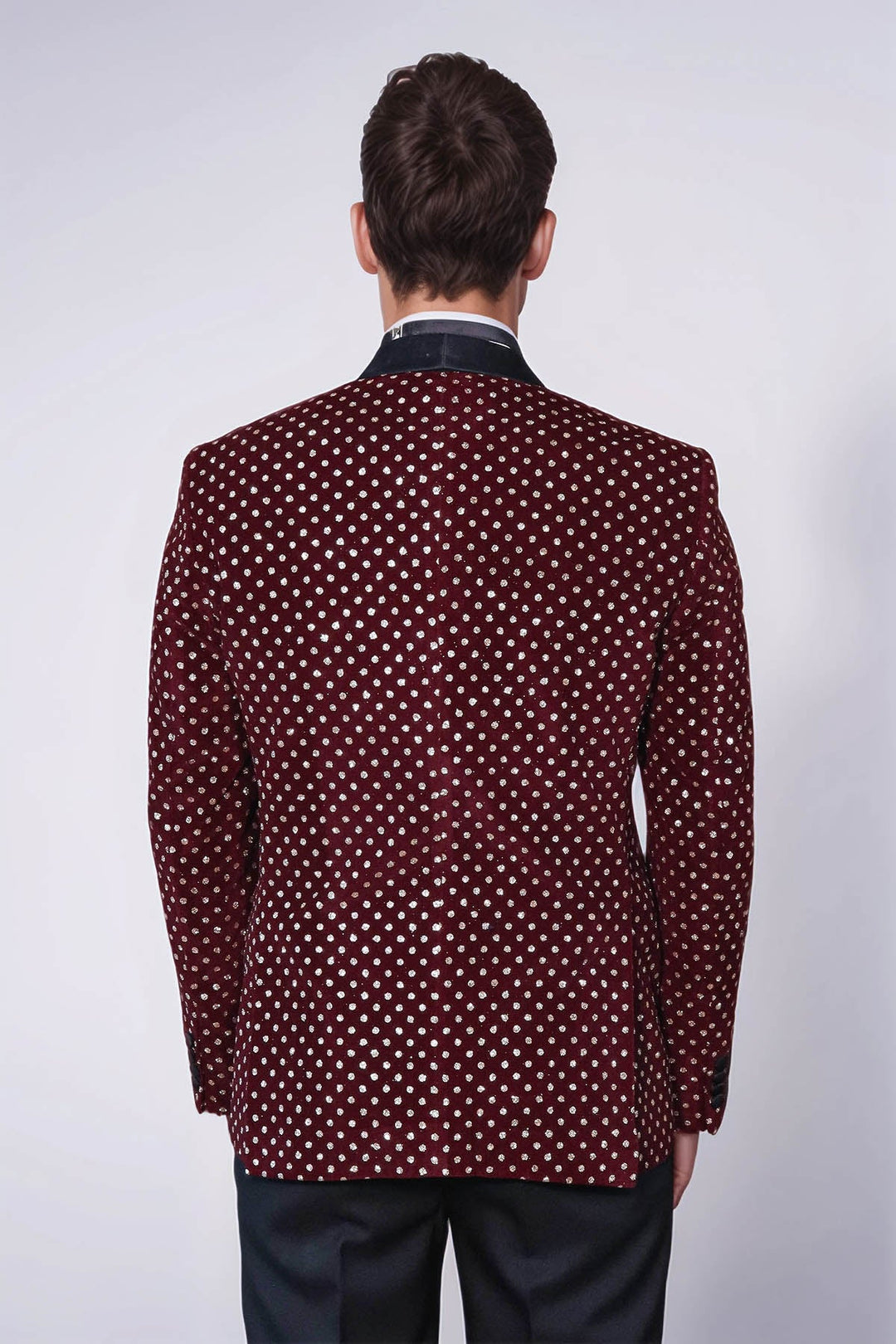 Dot Patterned Slim Fit Burgundy Men Dinner Jacket - Wessi