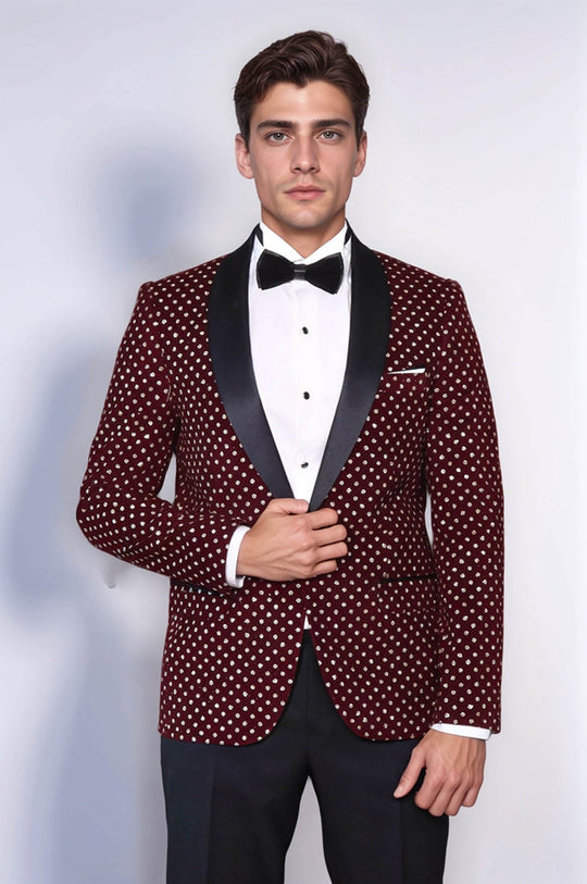 Blazer de Bal Homme Bordeaux Coupe Slim à Motifs de Points - Wessi