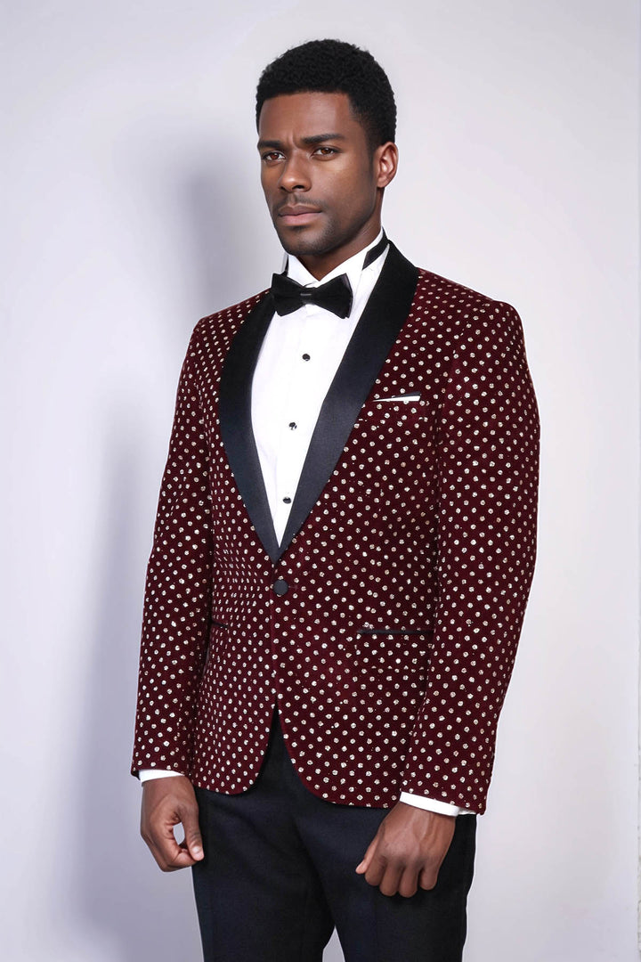 Blazer de Bal Homme Bordeaux Coupe Slim à Motifs de Points - Wessi