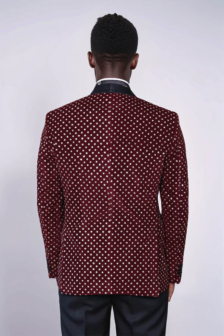 Blazer de Bal Homme Bordeaux Coupe Slim à Motifs de Points - Wessi