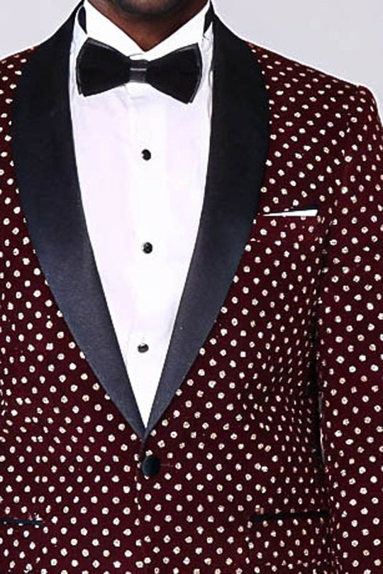 Blazer de Bal Homme Bordeaux Coupe Slim à Motifs de Points - Wessi