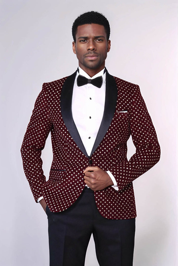 Blazer de Bal Homme Bordeaux Coupe Slim à Motifs de Points - Wessi